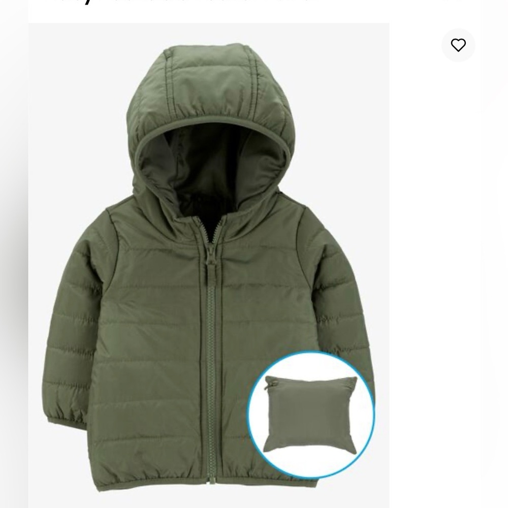 Carter's Olive‎ Hooded Puffer Jacket NWOT